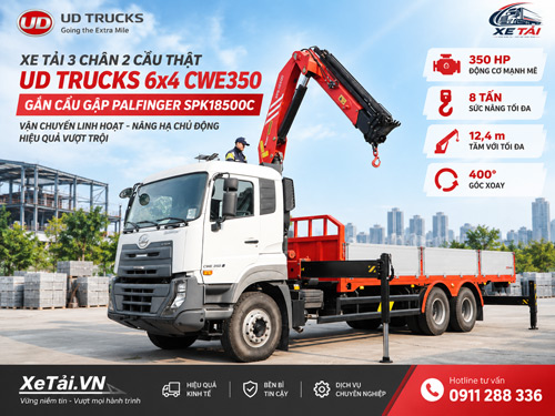 Xe tải 3 chân 2 cầu thật UD TRUCKS CWE350 gắn cẩu Palfinger 8 tấn